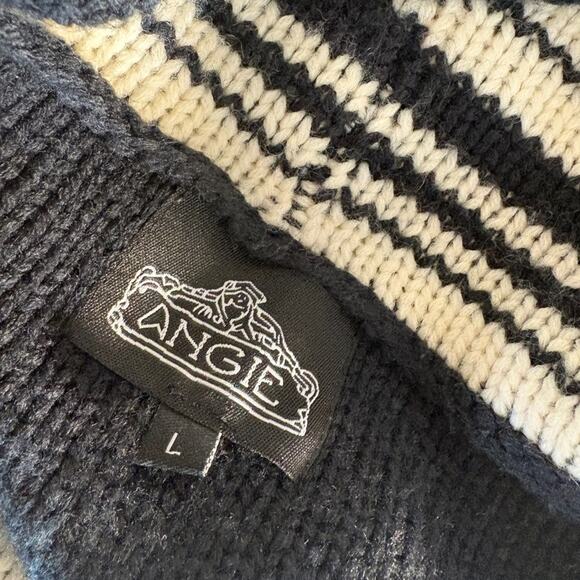 Angie Cozy Southwest Boho Fringe Black and White Open Cardigan Size L - Picture 8 of 8